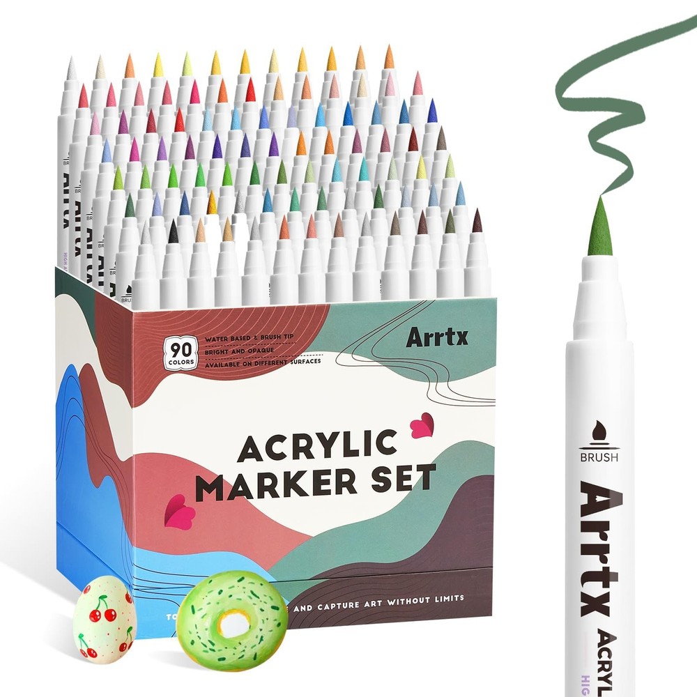 Arrtx 90 Colors Paint Markers, Acrylic Paint Pens for Artists Adults Coloring…