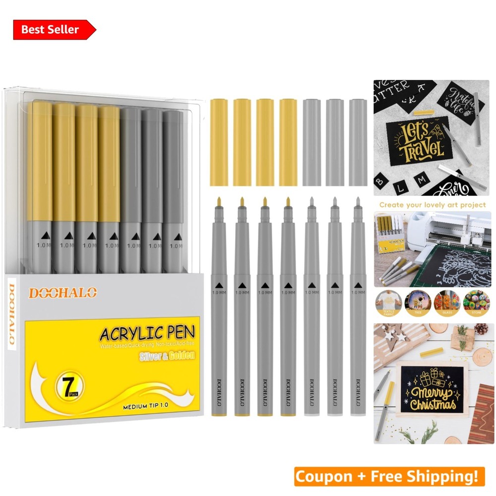 Versatile Gold & Silver Acrylic Marker Set – 7 Fine Tip Pens for All Surfaces