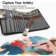 25-Pcs Paint Brush Set Professional Artist Series with Synthetic Bristles for Oi