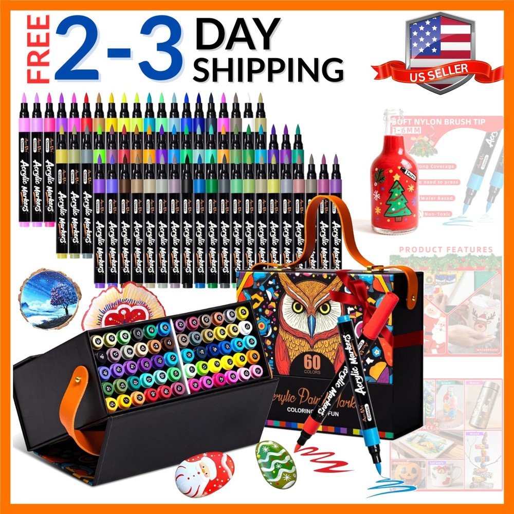60 Colors Brush Tip Acrylic Markers, Water-Based Acrylic Paint Pens for Glass…