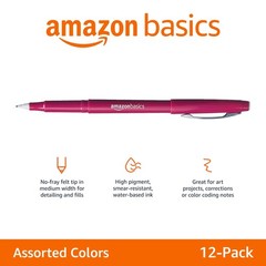Amazon Basics Felt Tip Marker Pens, 1 Count (Pack of 12), Assorted Colors