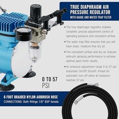 Airbrush Compressor Kit Dual Fan 1/5 HP 3 Airbrushes 6 Acrylic Paint Set For