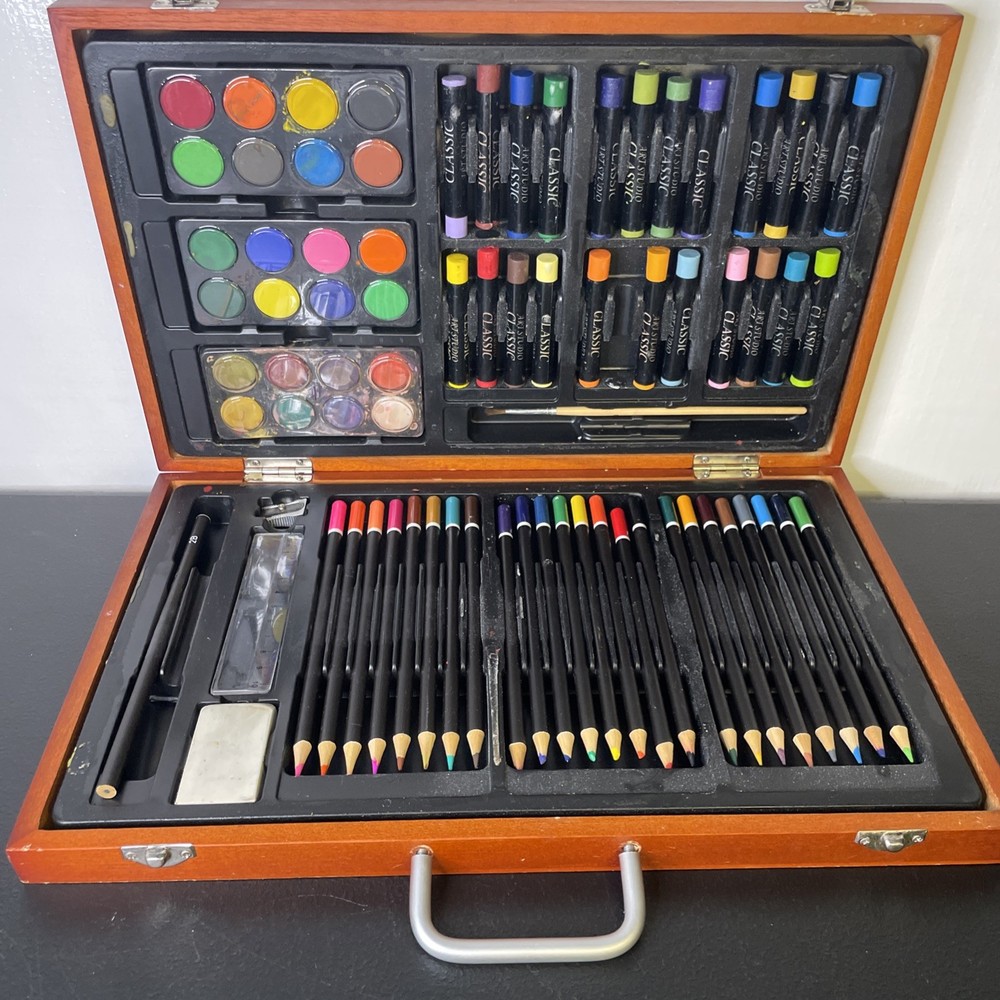 Classic Art Studio Artists Kit with Case And Colored Pencils Crayons Watercolors