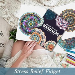 Mandala Coloring Book with 24 Colored Pencils Adult Relaxation Art Kit Gift