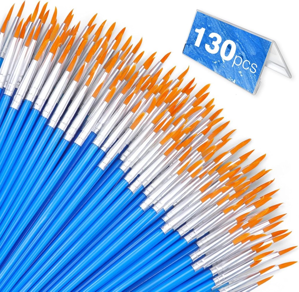 AROIC Small Paint Brushes Bulk,130pcs Nylon Hair Round Detail 130 Fine, Blue