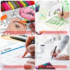 Aen Art Dual Tip Brush Markers Set 0.4mm Fineliner Calligraphy Coloring Pens