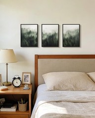 SHENIFY Green Fog Pine Tree Forest Canvas Wall Art 11x14in Framed Nature Mode…