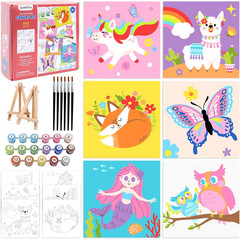 Kids Paint by Number Kits Including 6 Pre-Drawn Canvas for Painting, 6 Brushes 1