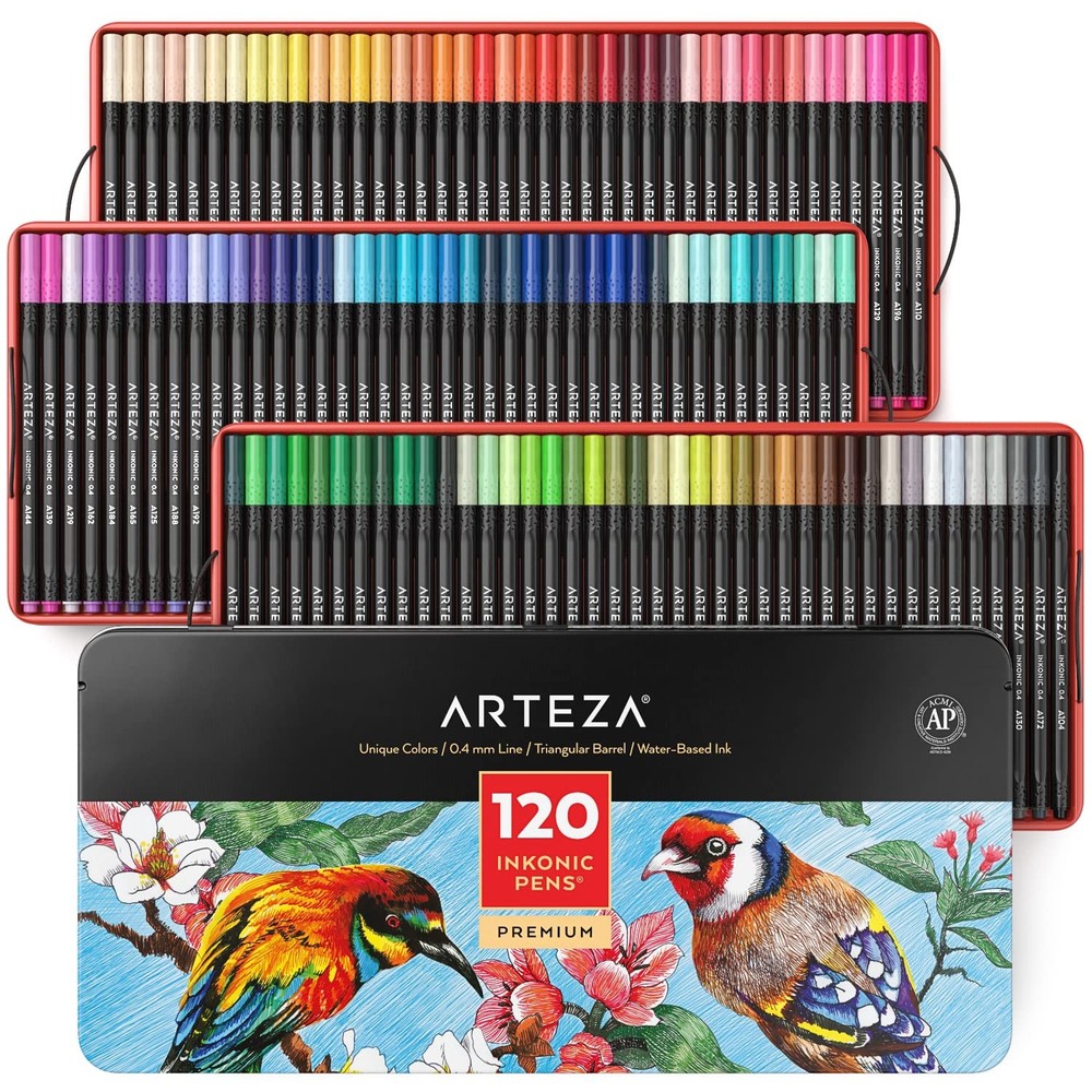 ARTEZA Inkonic Fineliners Fine Point Pens, Set of 120 Fine Tip Markers with Colo