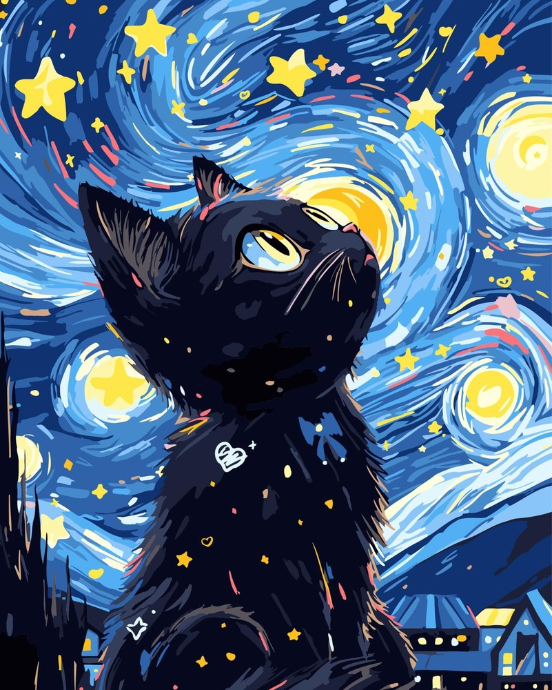Yunnuo Paint by Numbers Kit for Adults Black 16×20 Inches, A-001-Black Cat