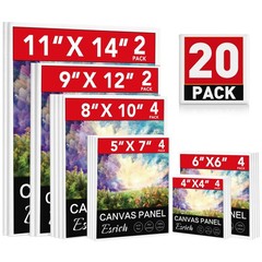 Multi Pack Blank Canvas Panels for Painting – 11×14, 9×12, 8×10, 6×6, 5×7, 4×4
