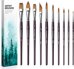 Sable Watercolor Brushes, Professional 10Pcs Sable Paint Brush Set Vari