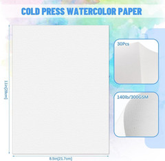 30 Sheets Cold Press Watercolor Paper 8.5X11 Inch, 140Lb/300Gsm Heavyweight Acid