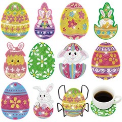 FairySandy 10 Pcs Easter Diamond Painting Coasters Egg Bunny Medium, As Shown