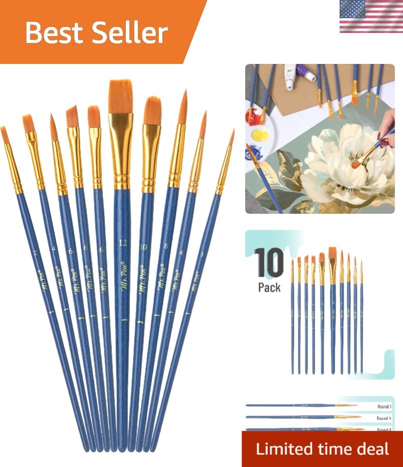 Acrylic Paint Brushes Set, 10 Pack, Round & Pointed Tip | Nylon Hair Artist B…
