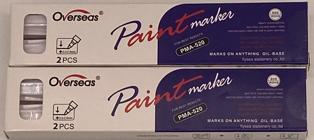 Overseas Permanent Paint Pens White Markers – 2 Packs of 2 Pens (4 Total)