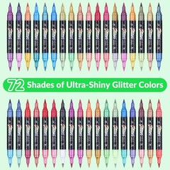 Glitter Brush Markers Pens,72 Colors Dual Tip Glitter Pens Set 36 Pack Metall…
