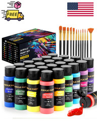 Acrylic Paint Set, 24 Colors 2 oz/Bottle with 12 Art Brushes, Art Supplies for &