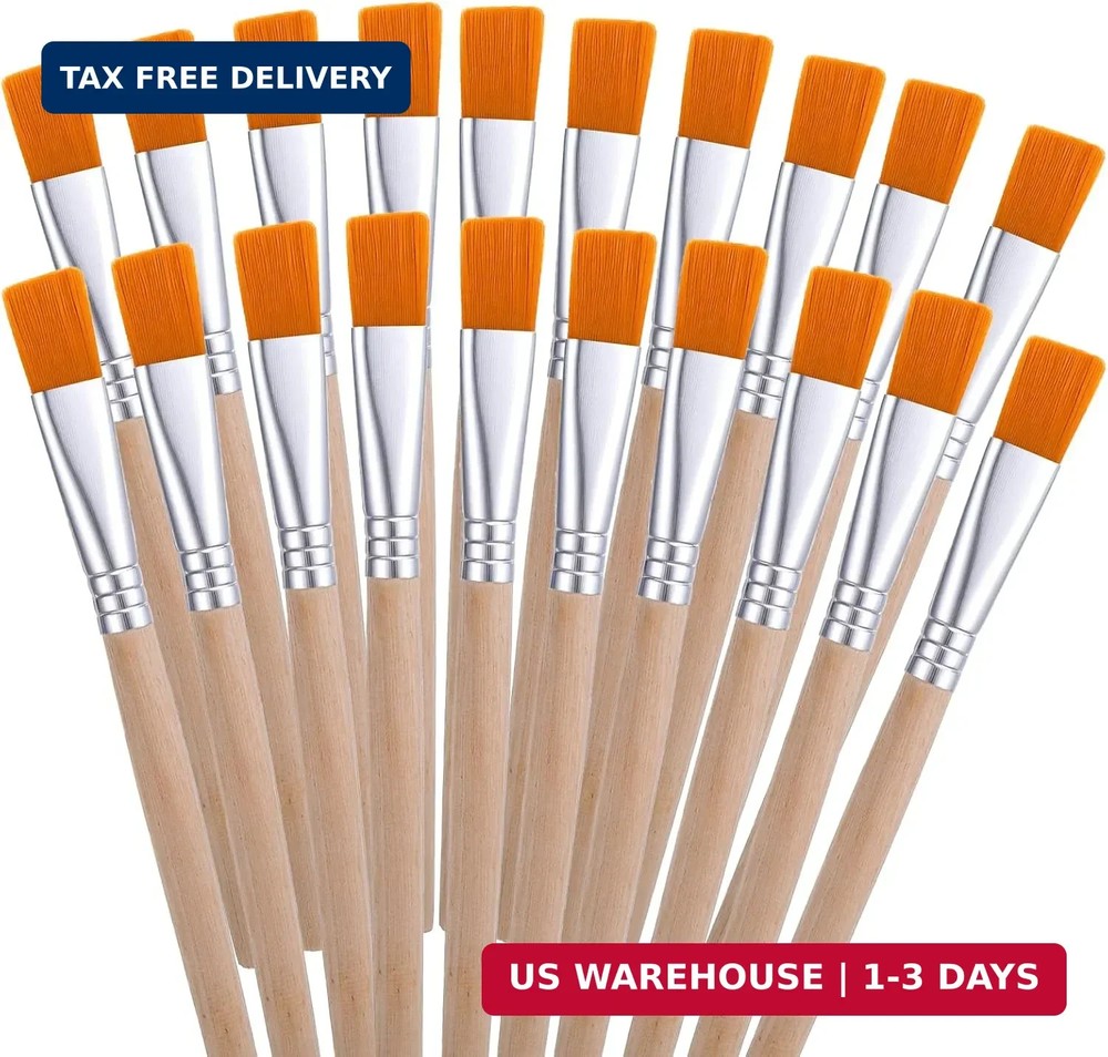 20 Pack Flat Paint Brushes, Art Paint Brushes with Short Wooden Handles, Acrylic
