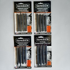 General’s Compressed Charcoal Sticks 4/Pkg-Black – 2B, 4B & 6B BNIP NEW