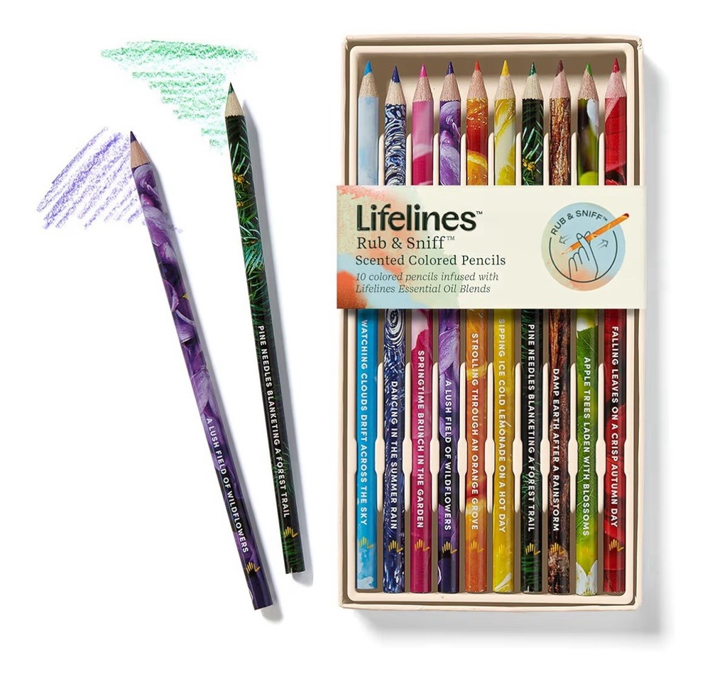 Lifelines Scented Colored Pencils 10 Pack Rub & Sniff Essential Oils (New)