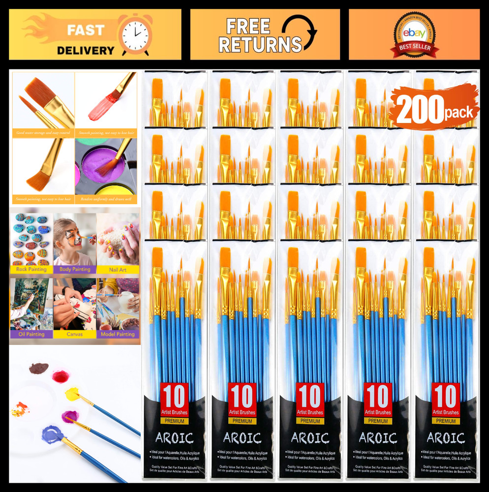 20-Piece Acrylic Paint Brush Set – Nylon Hair Brushes for Oil & Watercolor Art