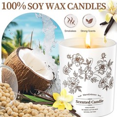 Deluxe Scented Candle for Women & Men, Vanilla Coconut Soy Wax 8 Oz, White