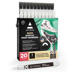 Acrylic Paint Markers, Set of 20 Black & White Acrylic Paint Pens, Art Markers f