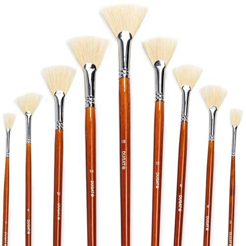 DUGATO Artist Fan Paint Brush Set of 7, White Hog Bristle Assorted Sizes