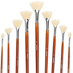 DUGATO Artist Fan Paint Brush Set of 7, White Hog Bristle Assorted Sizes
