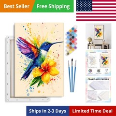Framed Paint by Numbers Kit for Adults Beginner & Kids Ages 8-12, Hummingbird…
