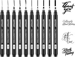 GETFOO 10 Size Calligraphy Pen Set, Hand Lettering Brush Pens for Black