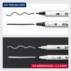 TRANSON 4 Black and 4 White Paint Markers Bold and Fine Dual-tip Acrylic Paint M
