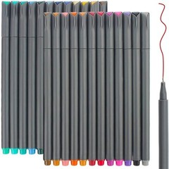 24 Fineliner Color Pens, Fine Line Colored Sketch Writing Drawing Pens for Jo…