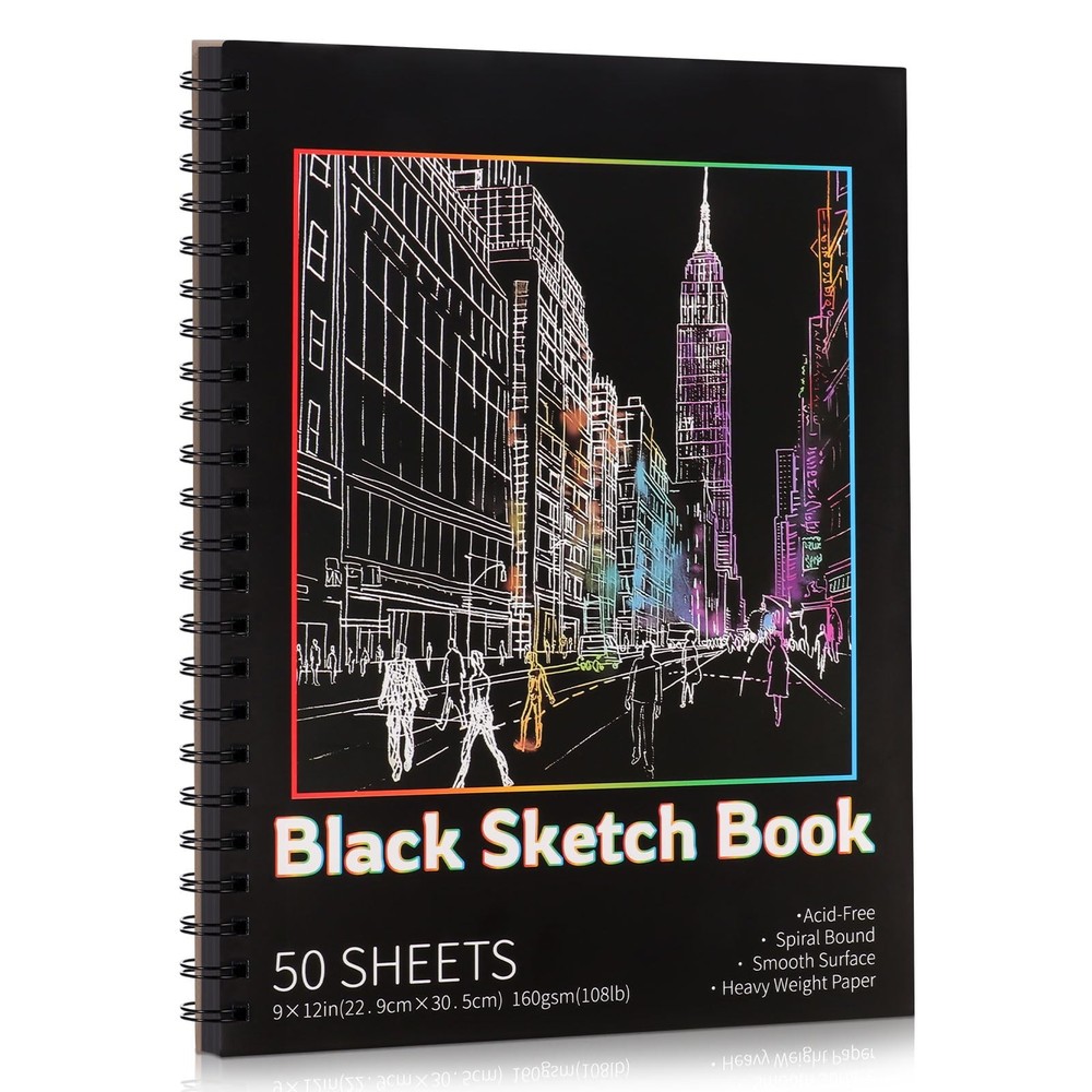 50 Sheets Black Paper Sketchbook, 108 lb/160gsm Heavyweight Black Sketch Pad …