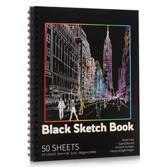 50 Sheets Black Paper Sketchbook, 108 lb/160gsm Heavyweight Black Sketch Pad …