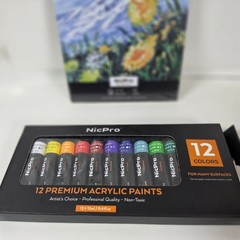 NicPro 12 Premium Acrylic Paint Set and 12 Sheet Acrylic Paper Pad Art Kit