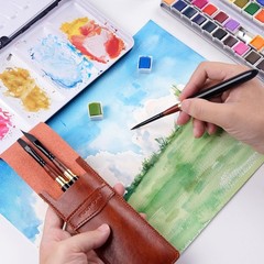 Dual Tip Travel Watercolor Brushes Set – 6 Synthetic Squirrel Hair with Pouch fo