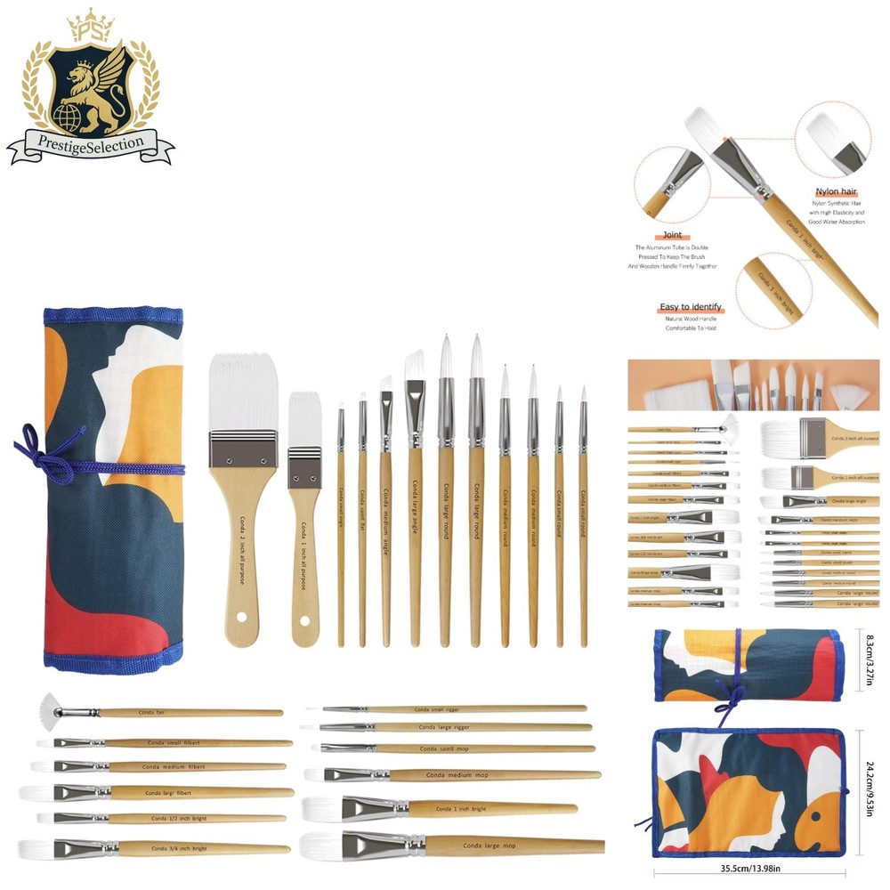 24-Piece Artist Brush Set for Oil, Acrylic & Watercolor Painting