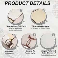 37.4″ x 8.7″ 2 Pcs Blank Hanging Scroll Paper Wood Rod, Light Beige