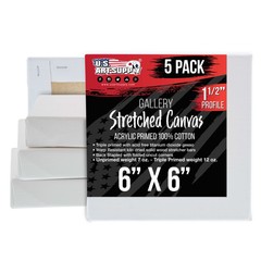 6″ x 6″ Gallery Depth 1-1/2″ Profile Stretched Canvas 5-Pack – Gesso Primed