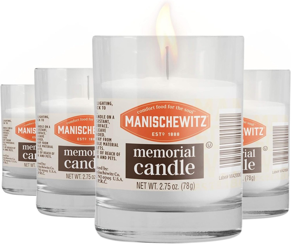 Manischewitz 24 Hour Candles, 1 Day Glass 2.75 Ounce (Pack of 4), White