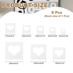 8Pcs Plastic Large Heart A Stencils for Painting DIY Home Decoration, White
