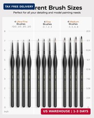 JUSART Detail Paint Brushes Set, 12 PCS Fine Tip Model Miniature Paint Brushes f