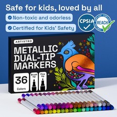 36 Metallic Dual-Tip Acrylic Paint Markers Set – Fine & Dot Tips for Fabric, Roc