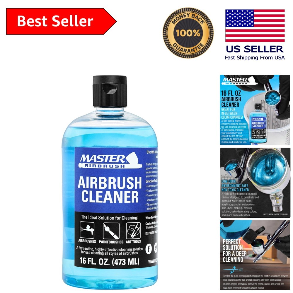 Non-Toxic 16oz Airbrush Cleaning Solution – Efficiently Cleans Brushes & Tools