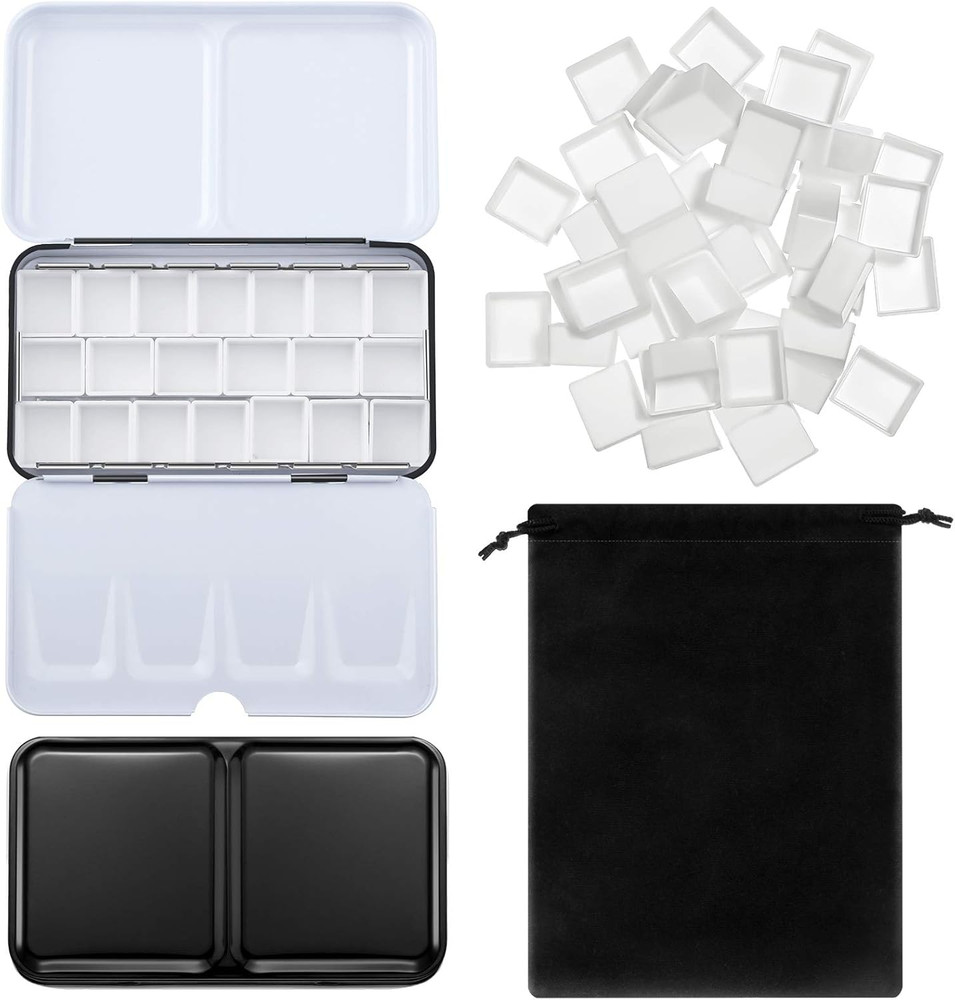 51 Pcs Watercolor Paint Palette and Half Pans Set Watercolor Tin Box,