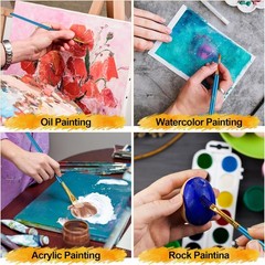 Acrylic Paint Brushes Set, 50Pcs Round Pointed Tip Artist 5 Pack, Blue