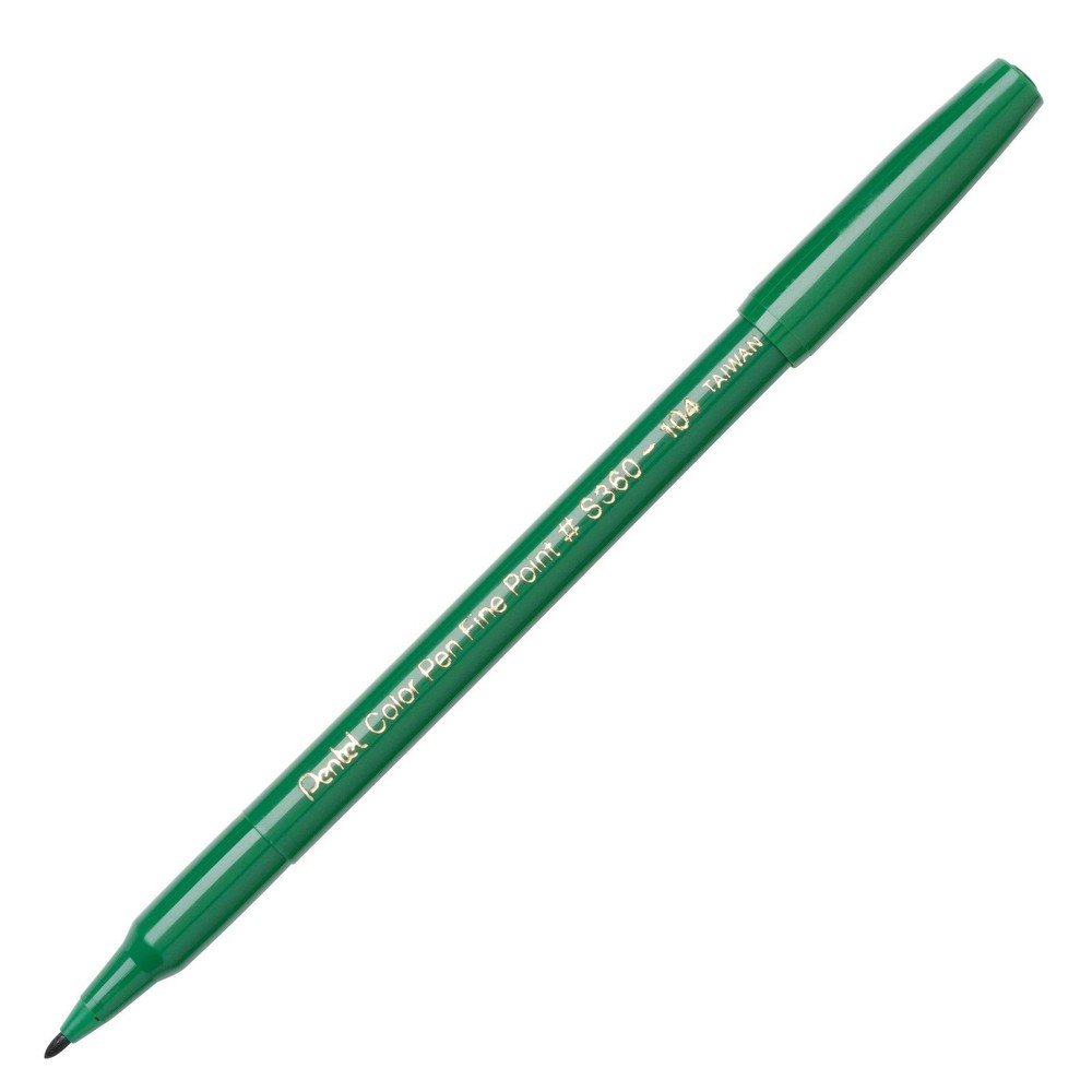 S360-104 Pentel Arts Color Pen Marker, Fine Point, Green Ink, Pack of 12