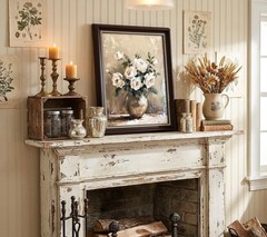 Black Gold Framed Vintage Still Life Floral Wall Art, White Rose Painting Pic…